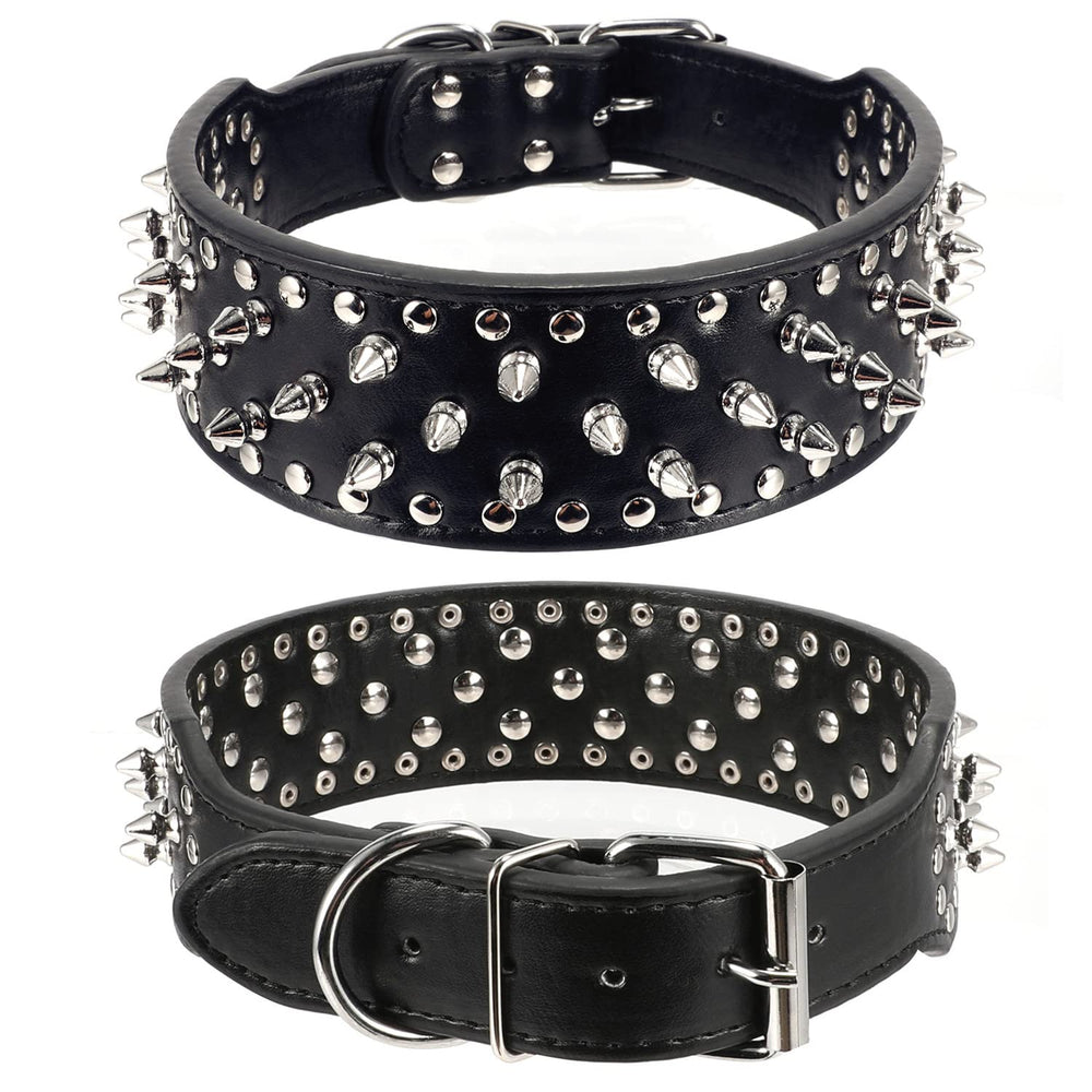BTDCFY Hoot spiked collar close-up reveals durable PU leather and rivets