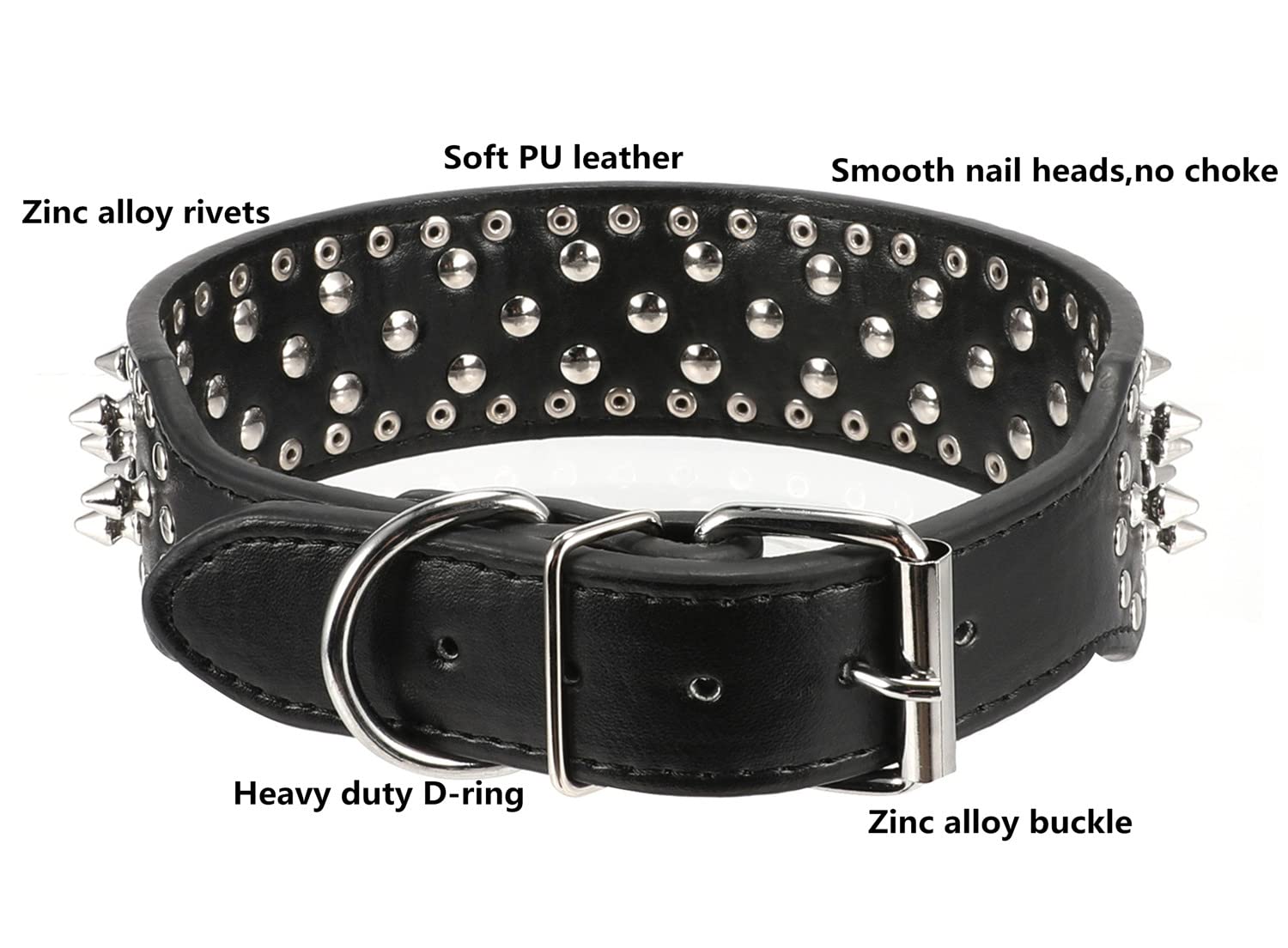 BTDCFY Hoot spiked collar black color front view with adjustable fit