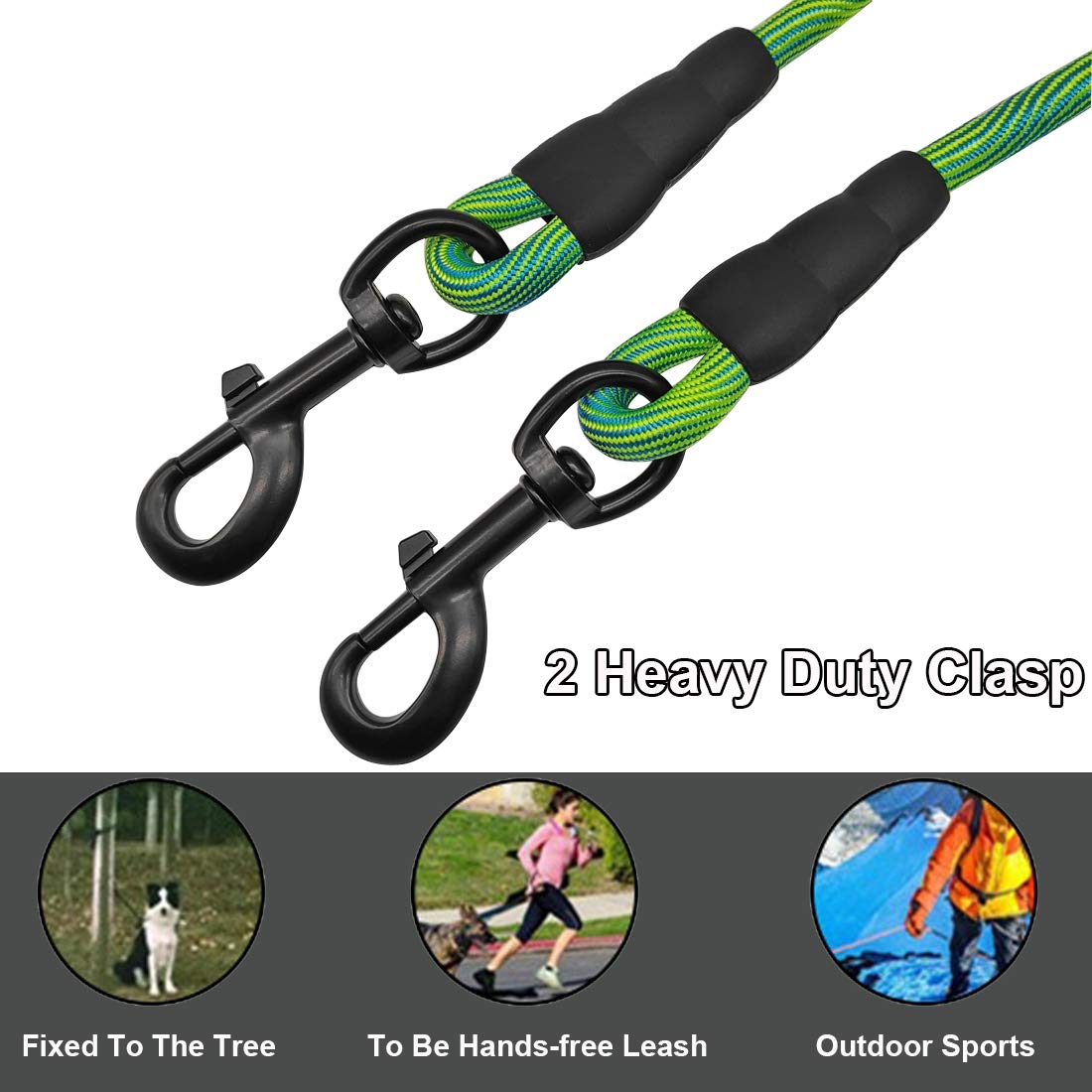 BTINESFUL 12ft green dog tie-out rope keeps dogs nearby outdoors