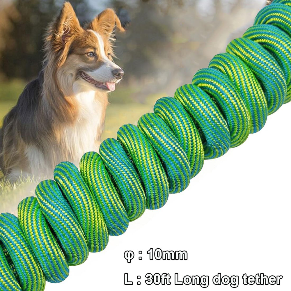 BTINESFUL 20ft green dog tie-out rope ideal for long yard sessions