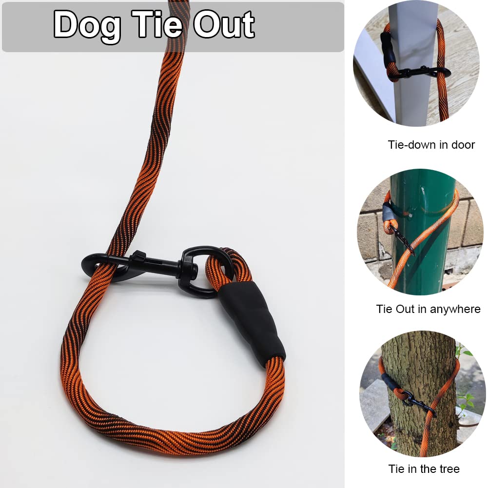 BTINESFUL tie-out rope 30ft orange-black versatile dog tether