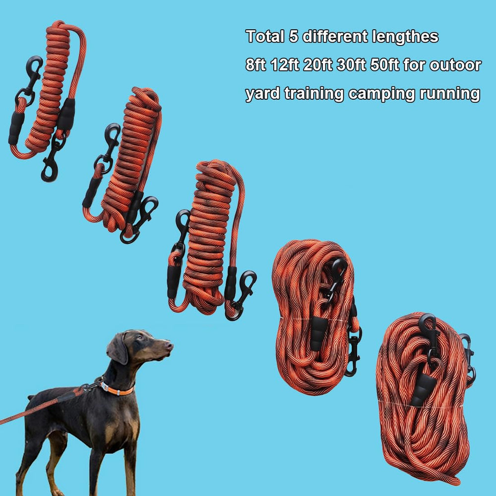 BTINESFUL tie-out rope 50ft orange-black easy to locate dogs at distance.