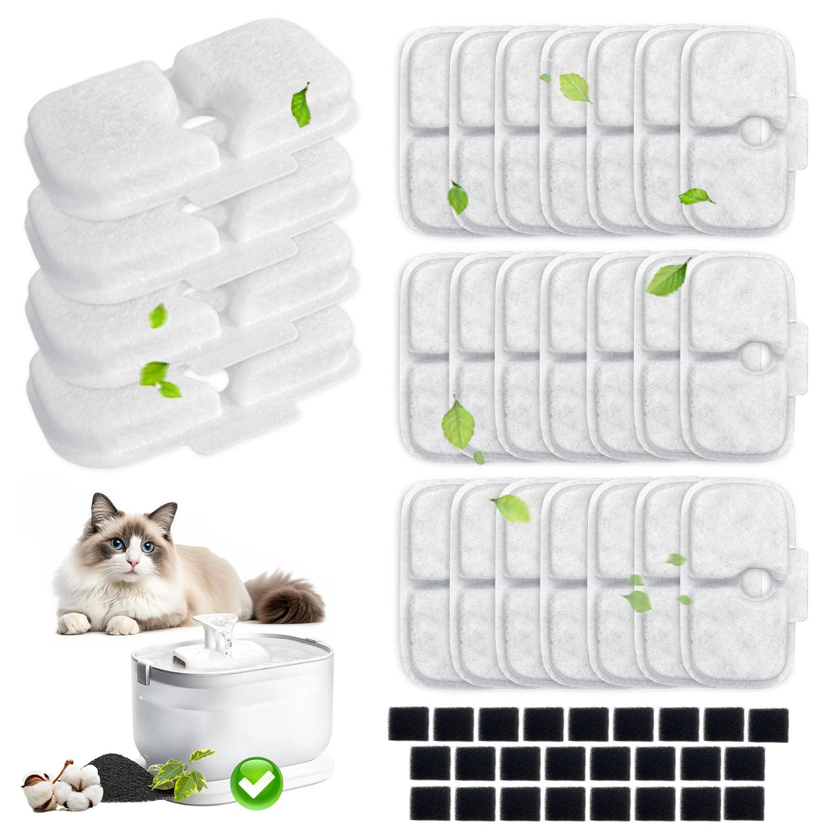 BUAEL cat fountain filter 25-pack box for easy replacement and cleaner water.
