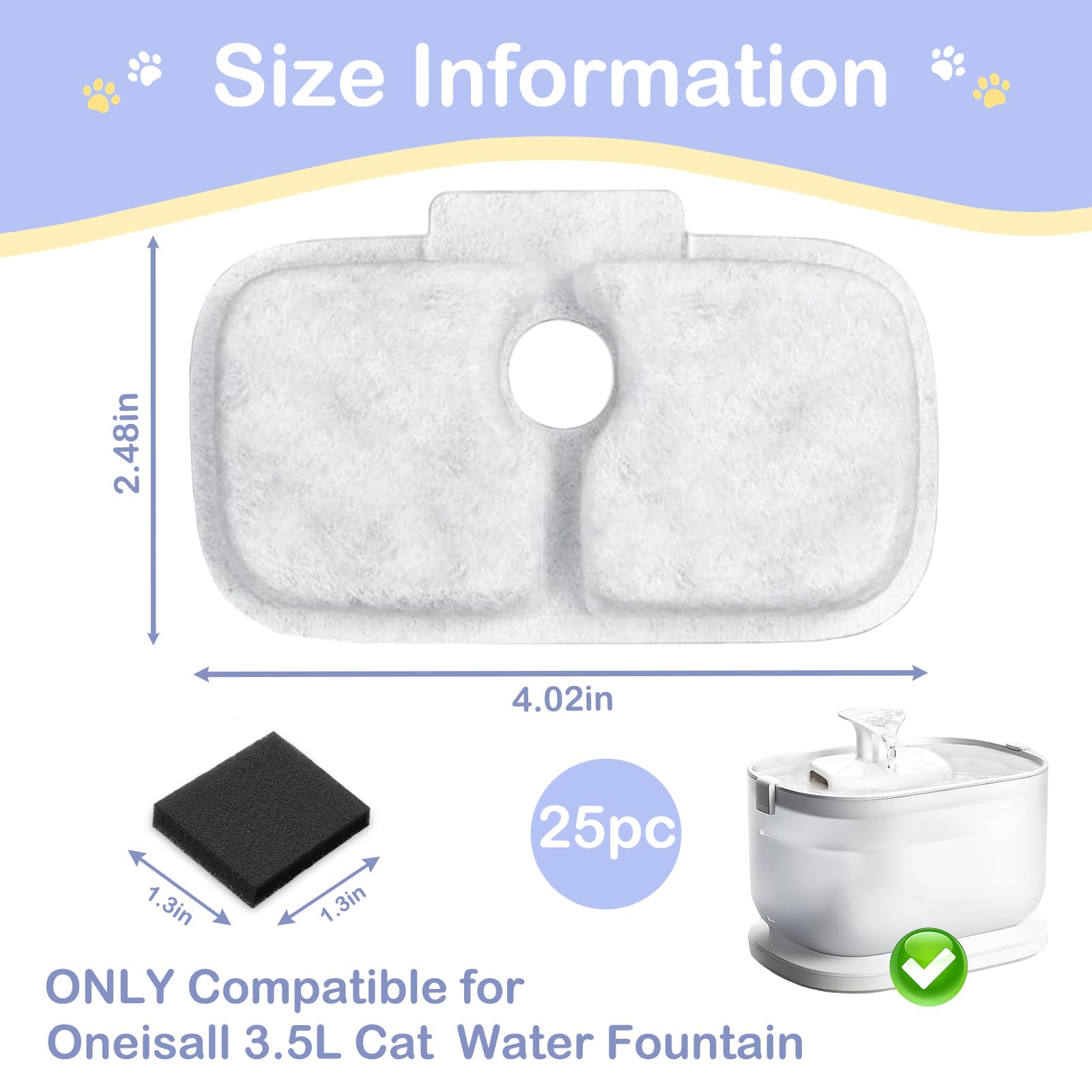 BUAEL cat fountain filter sponges 25-pack protects the pump with pre-filtering.