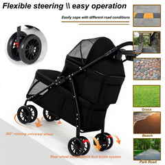 BUALR Double Dog Stroller folded-compact for easy storage