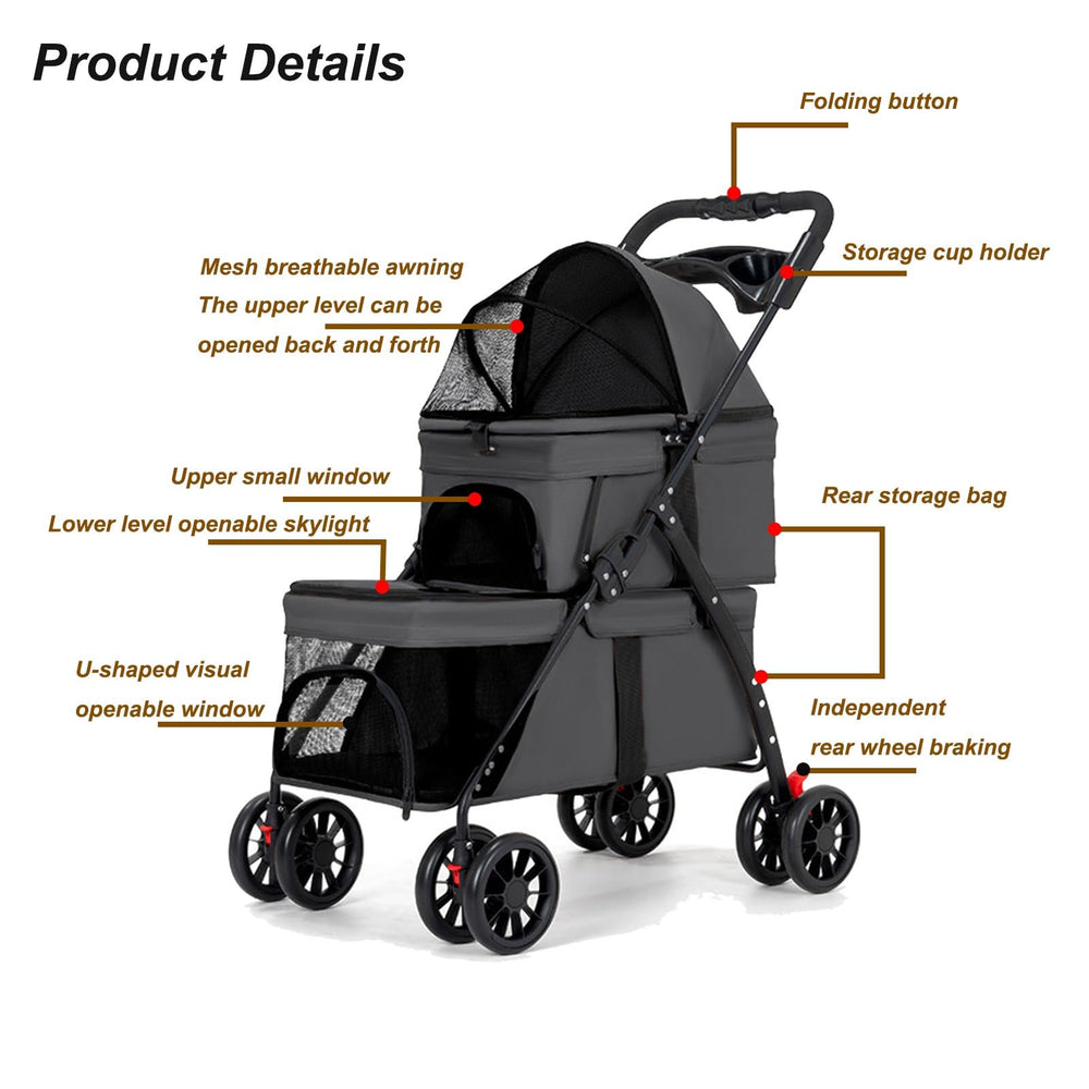 BUALR Double Dog Stroller interior dual-pets for comfortable ride