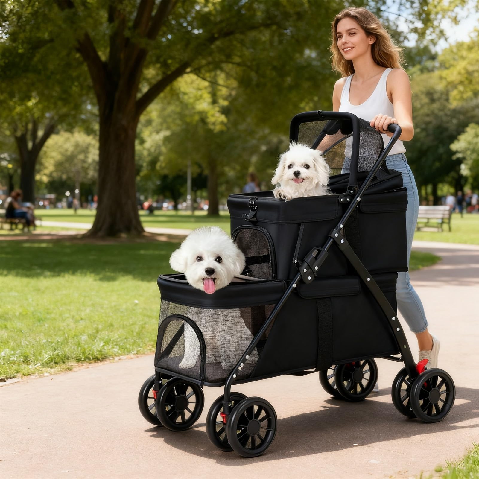 BUALR Double Dog Stroller one-hand fold for travel