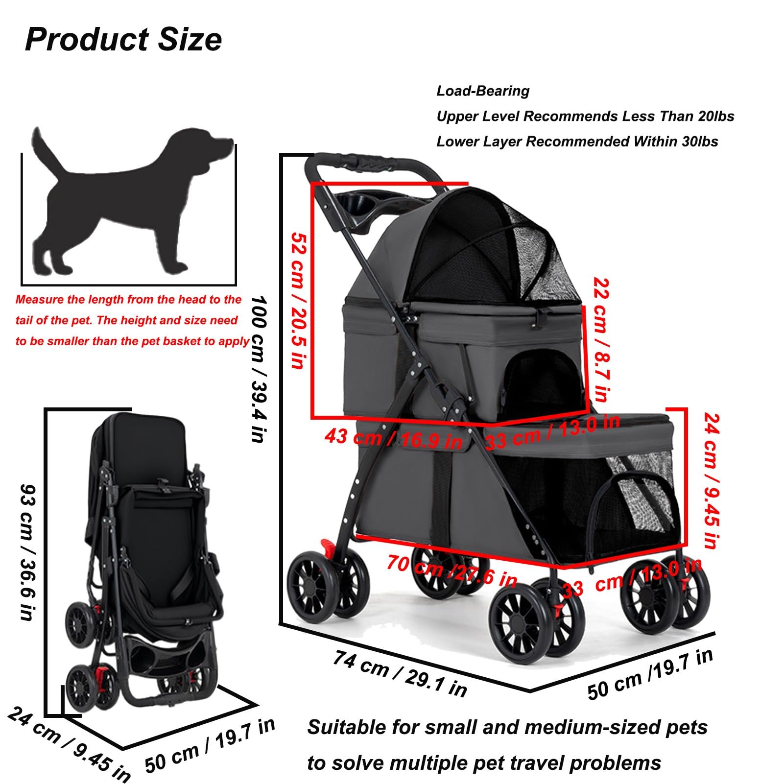 BUALR Double Dog Stroller side view highlights smooth steering