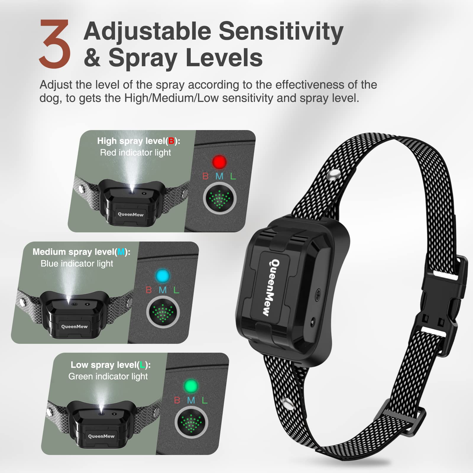 Bubbacare bark collar adjustment dial shows customizable sensitivity for different dogs.