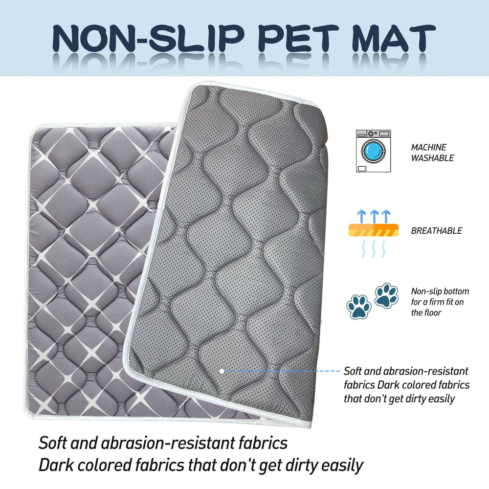 Bubble Bear crate mat in dark hue helps conceal stains.