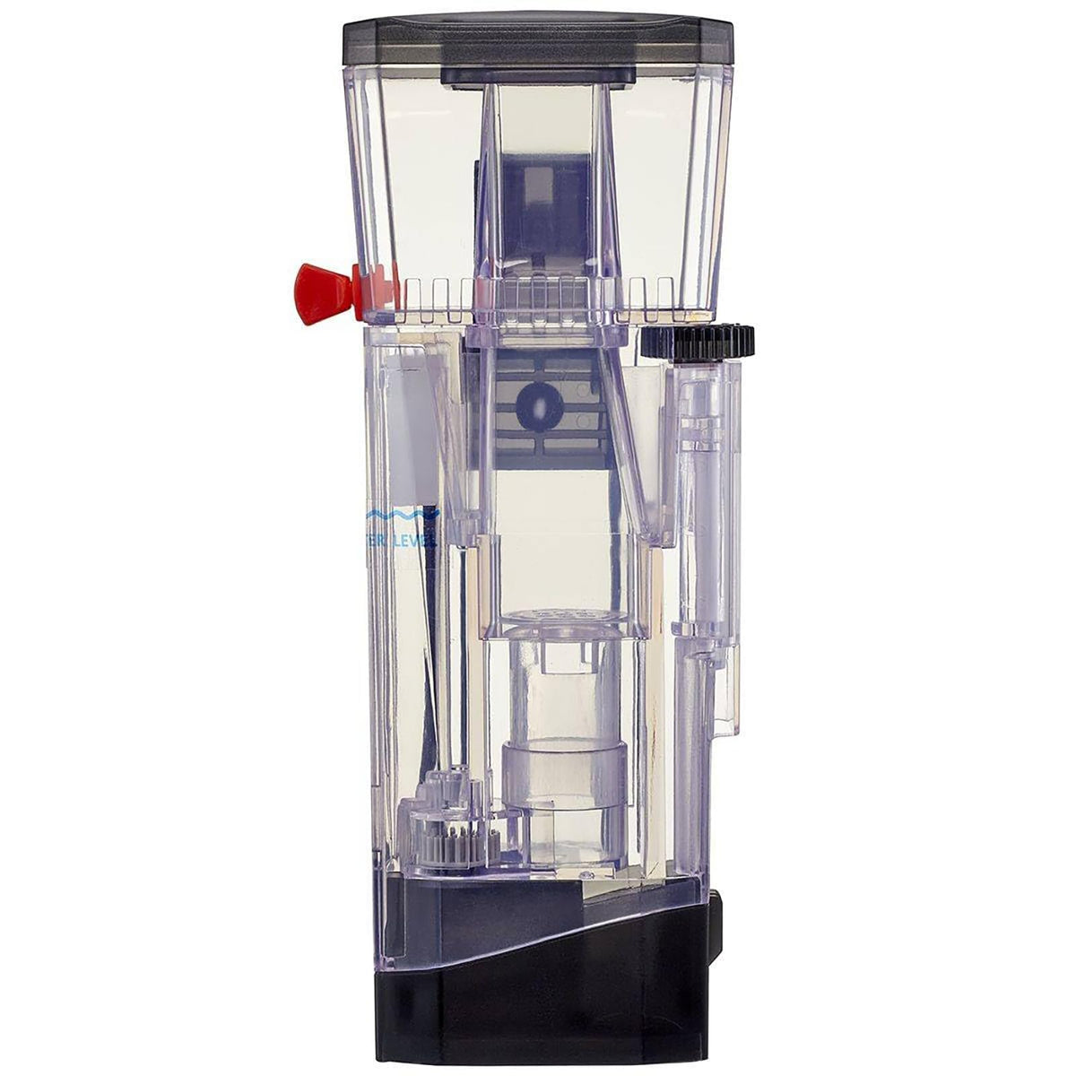 Bubble Magus MiniQ compact skimmer mounted behind nano tank back panel for space-saving filtration.