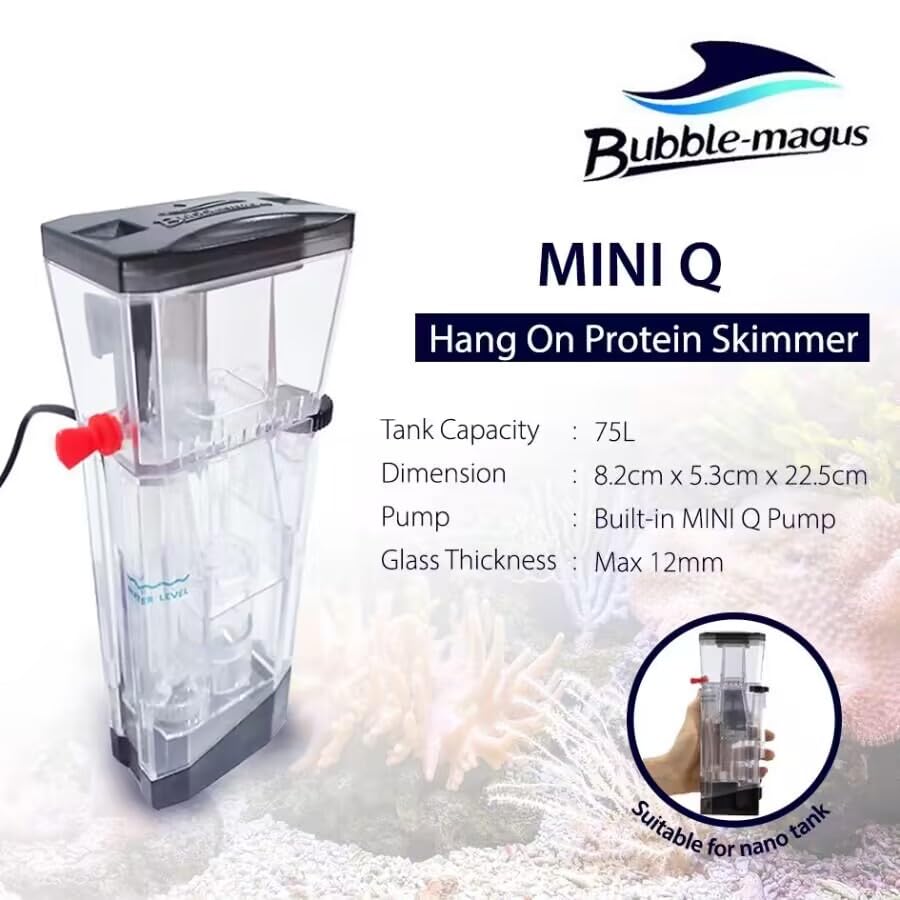 Bubble Magus MiniQ product shot conveys brand trust for small marine setups.