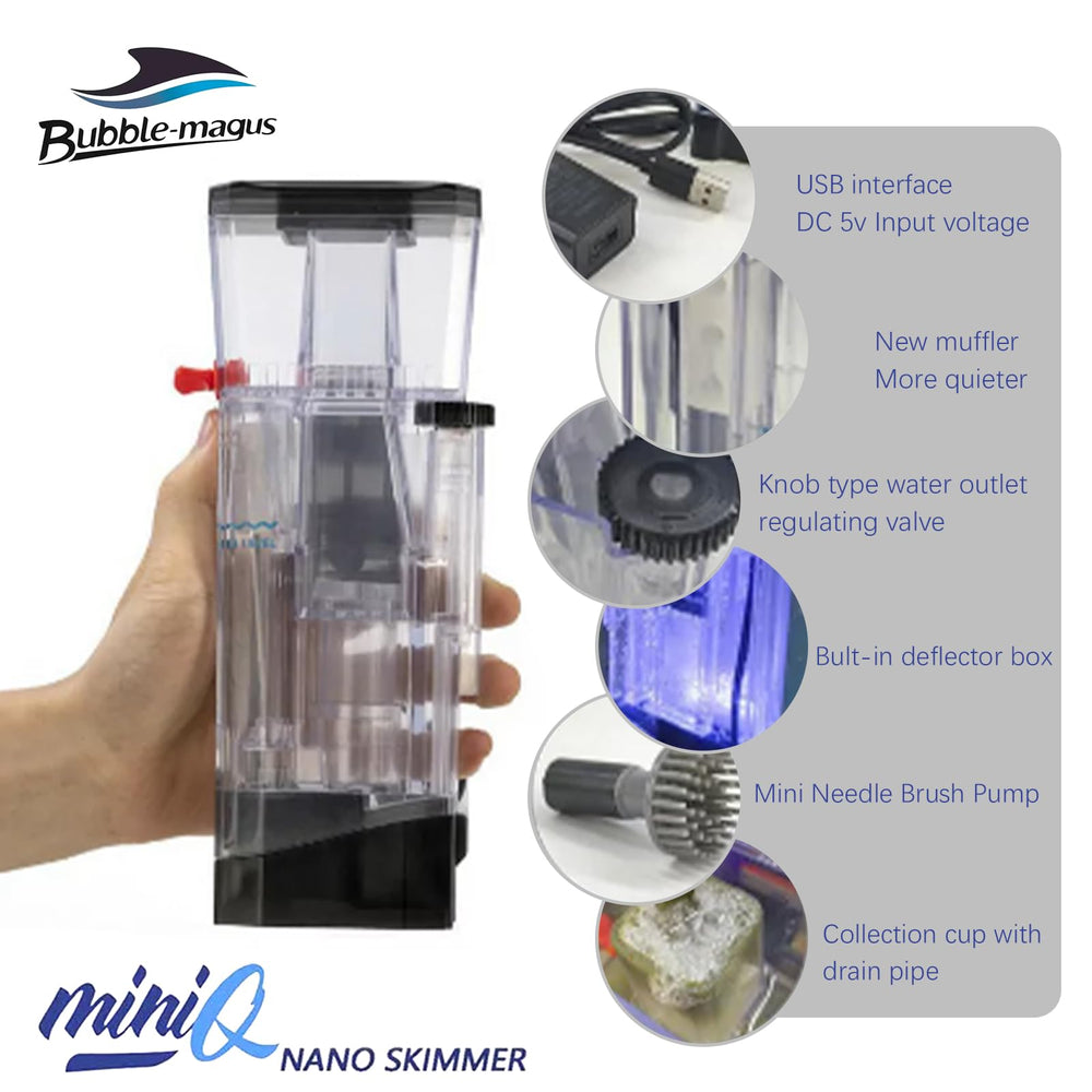 Bubble Magus MiniQ water level knob enables quick adjustments.