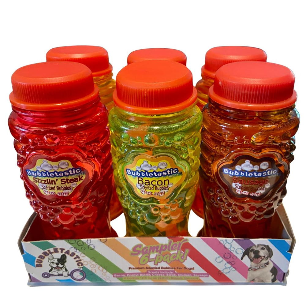 Bubbletastic bacon bubble bottle entices dogs with savory bubbles during play