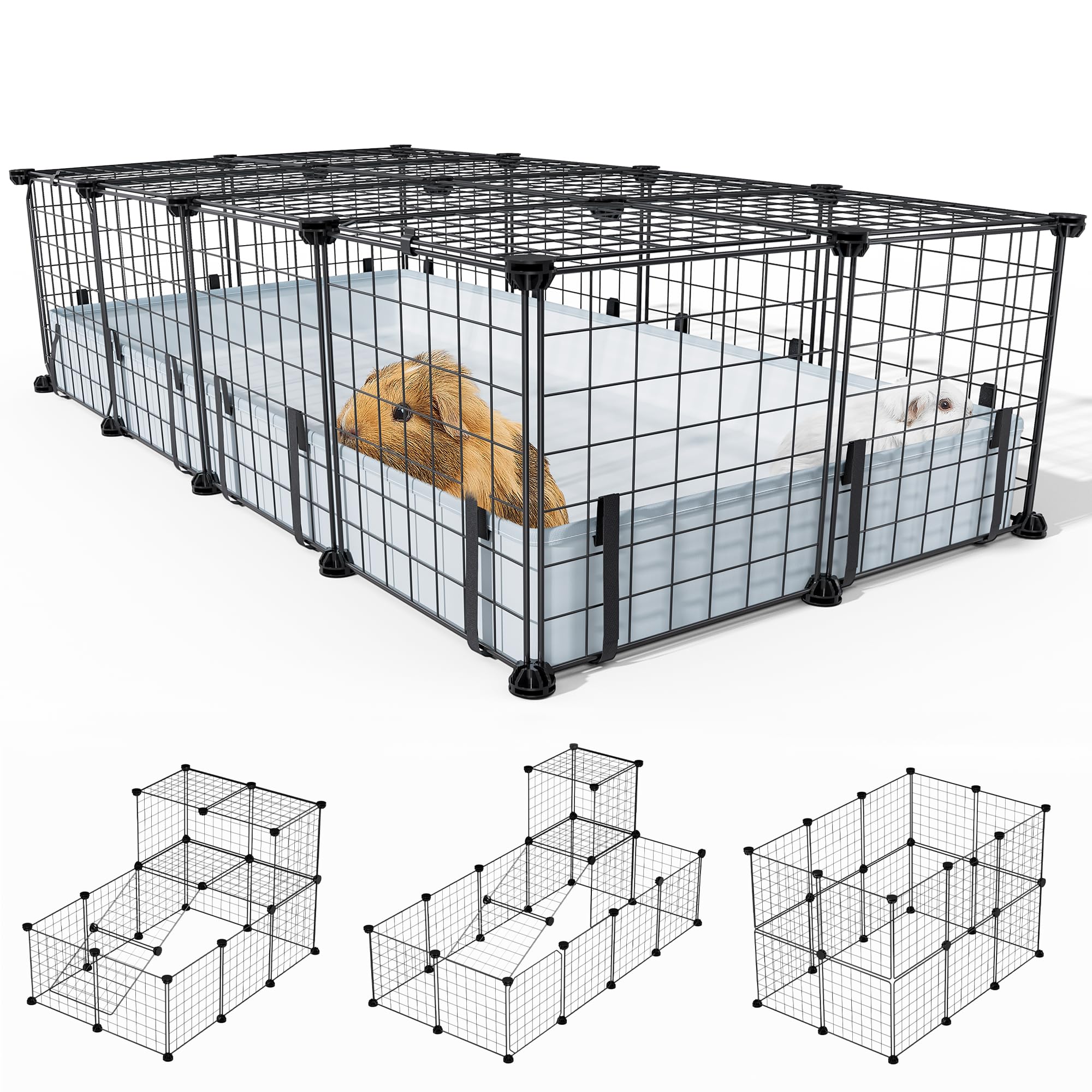 BUCATSTATE 20-panel playpen layout keeps guinea pigs secure while they explore.