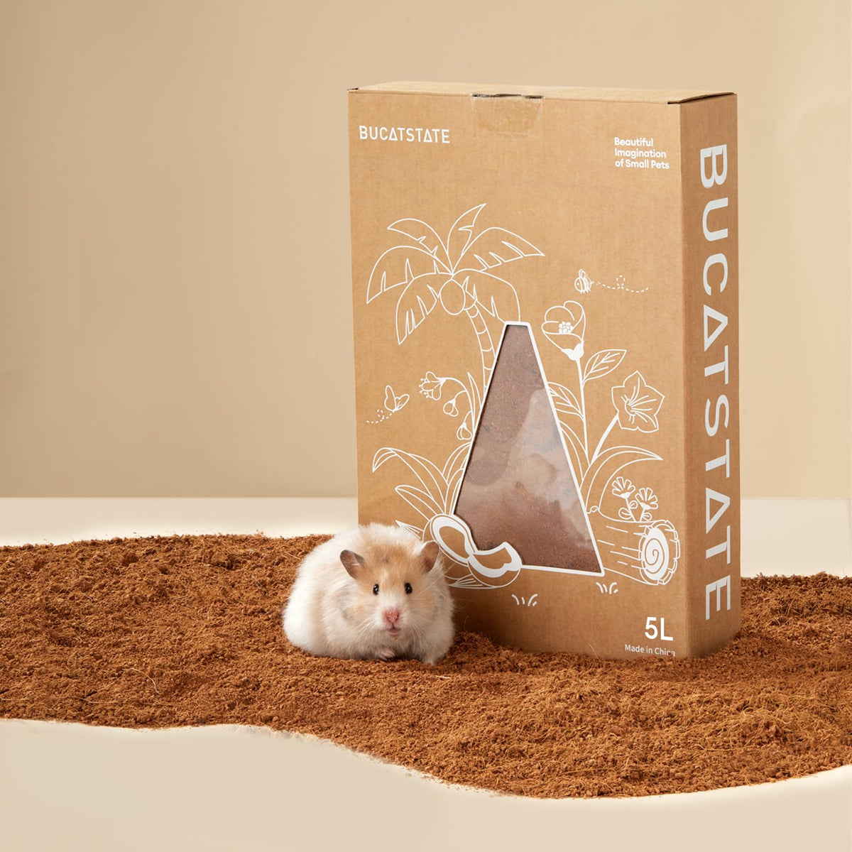 BUCATSTATE 5L natural coconut fiber hamster bedding offers a soft, low-dust substrate.