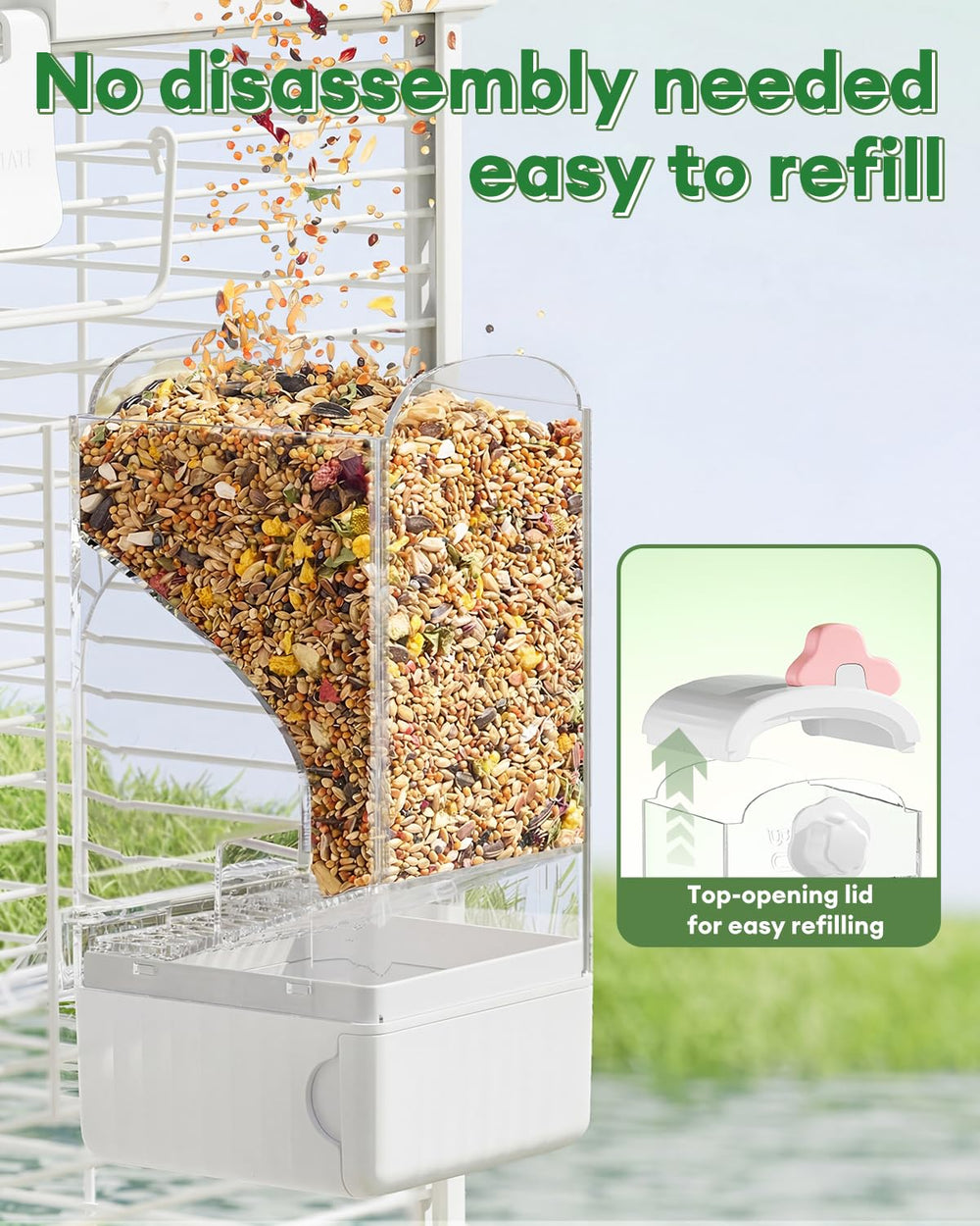 Bucatstate compatible with parakeets, cockatiels, budgies, and canaries.
