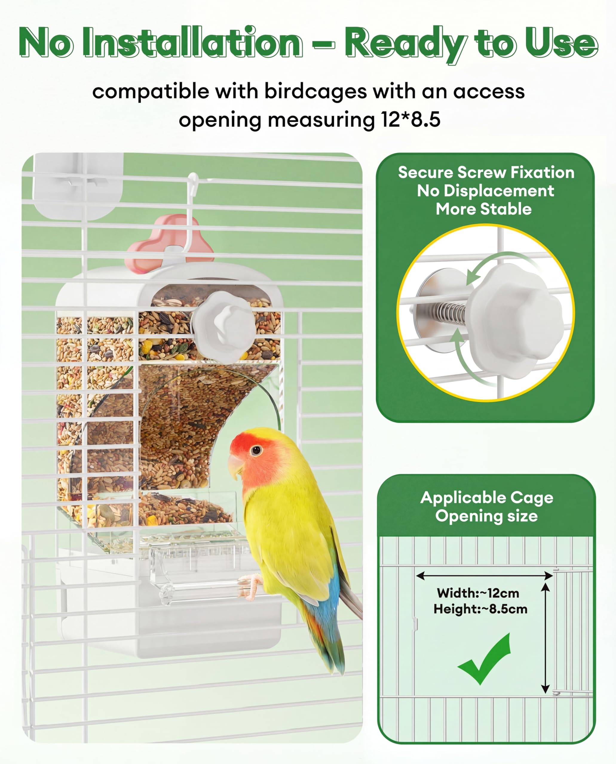 Bucatstate dual-filtration system helps keep seed husks out of the cage.