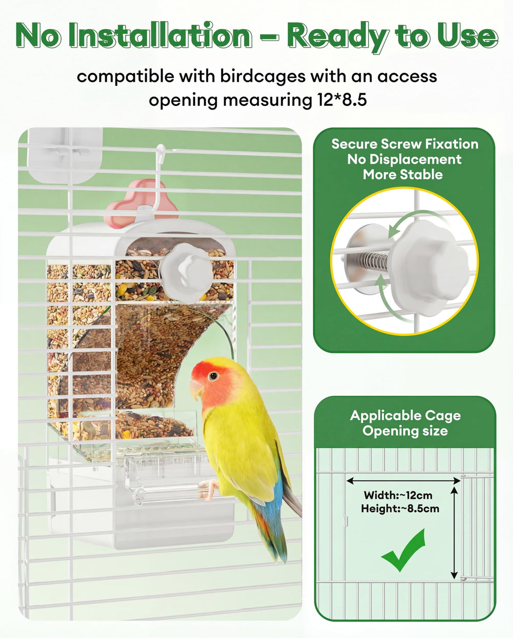 Bucatstate dual-filtration system helps keep seed husks out of the cage.