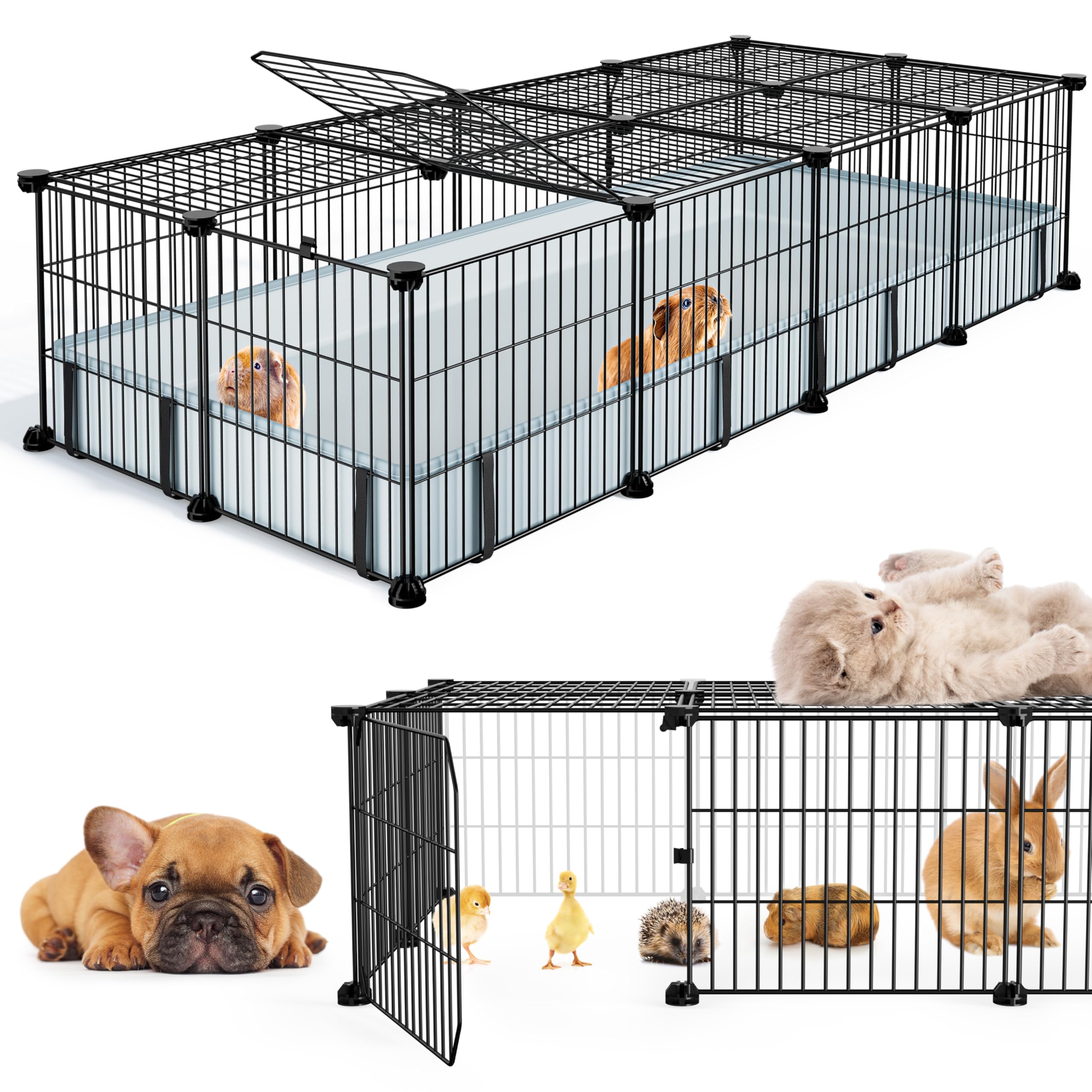 BUCATSTATE guinea pig cage setup demonstrates a spacious two-pet indoor playpen for safety.