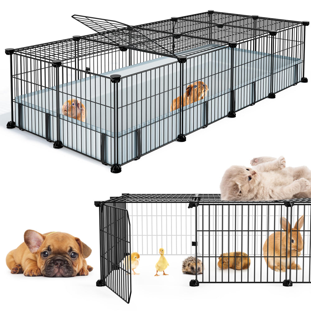 BUCATSTATE guinea pig cage setup demonstrates a spacious two-pet indoor playpen for safety.