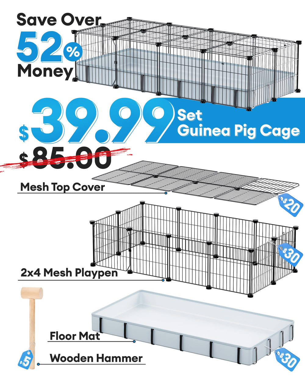 BUCATSTATE guinea pig cages size 47x24 inches for spacious housing
