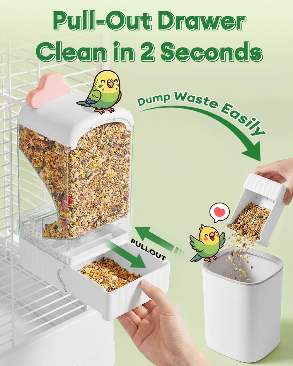 Bucatstate large capacity helps monitor daily food intake for small birds.