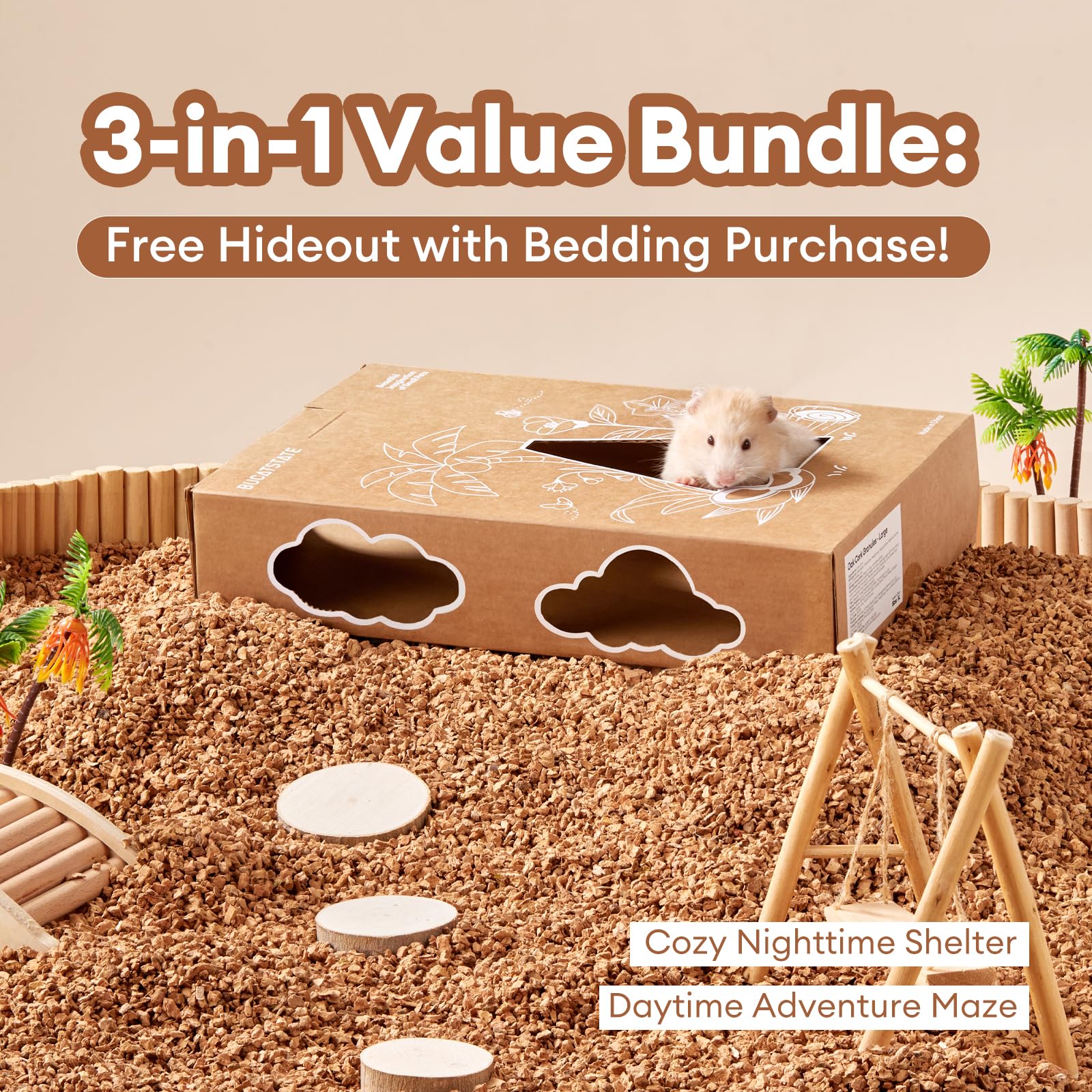 Paper hideout box included for cozy den and safe retreat