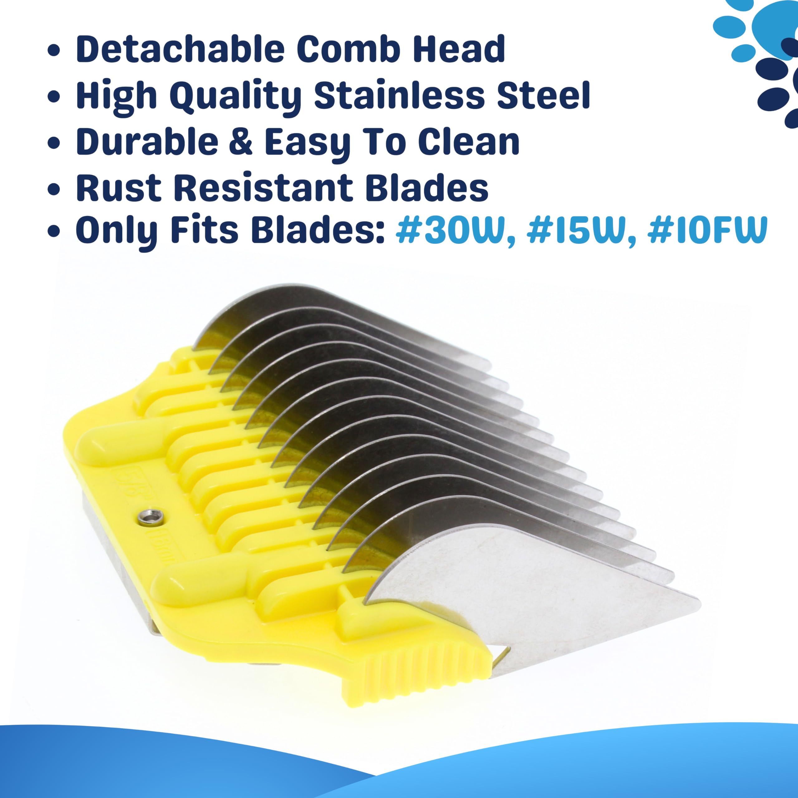 Bucchelli wide guard fits A5 blades for versatile grooming.