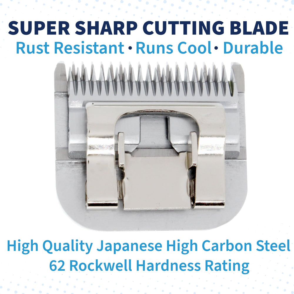 Bucchelli 10 blade on A5 clipper showing compatibility for versatile grooming.