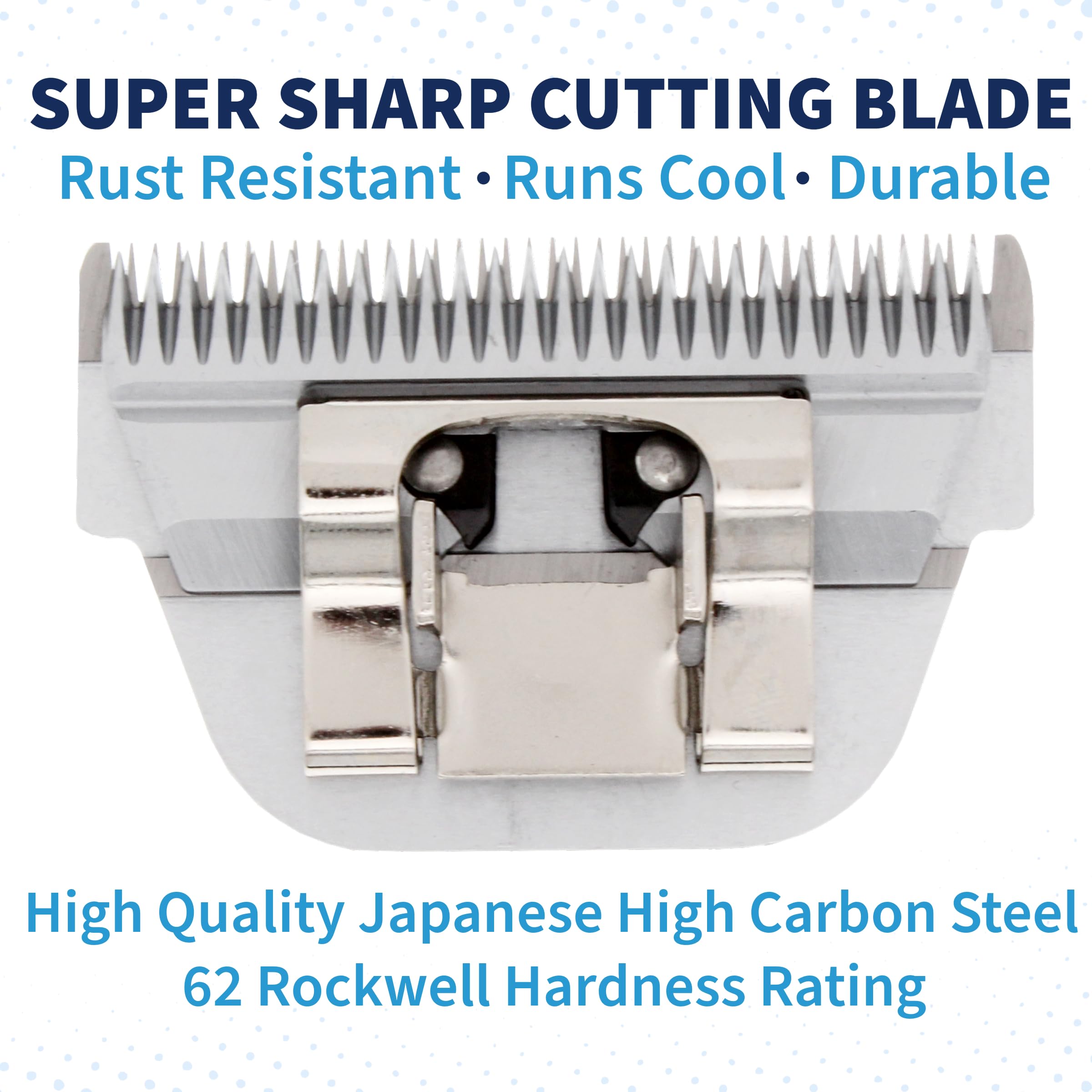 Bucchelli 7FW blade showing snap-on/off mechanism for quick changes.