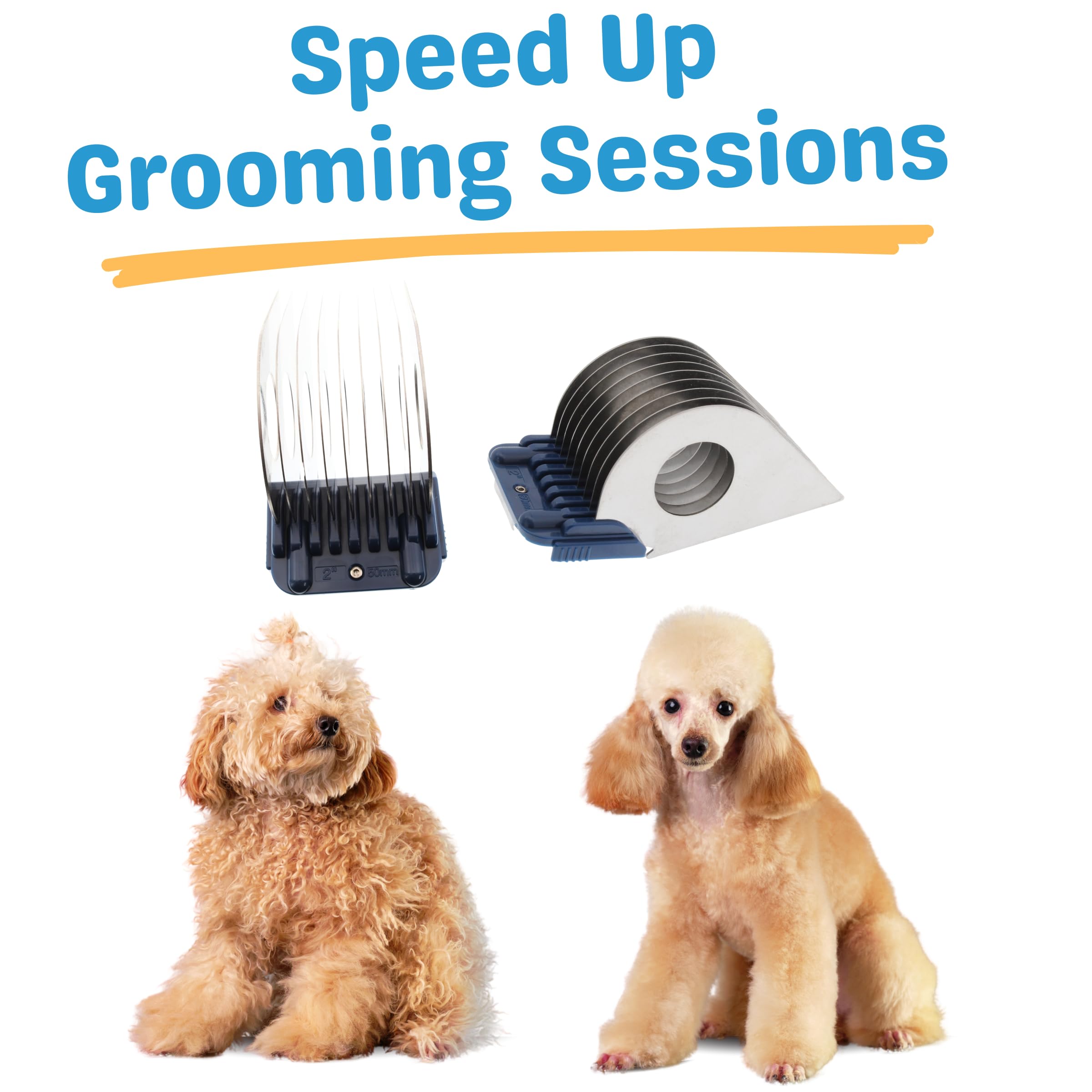 Bucchelli dog grooming guard attachment shown for smooth grooming sessions.
