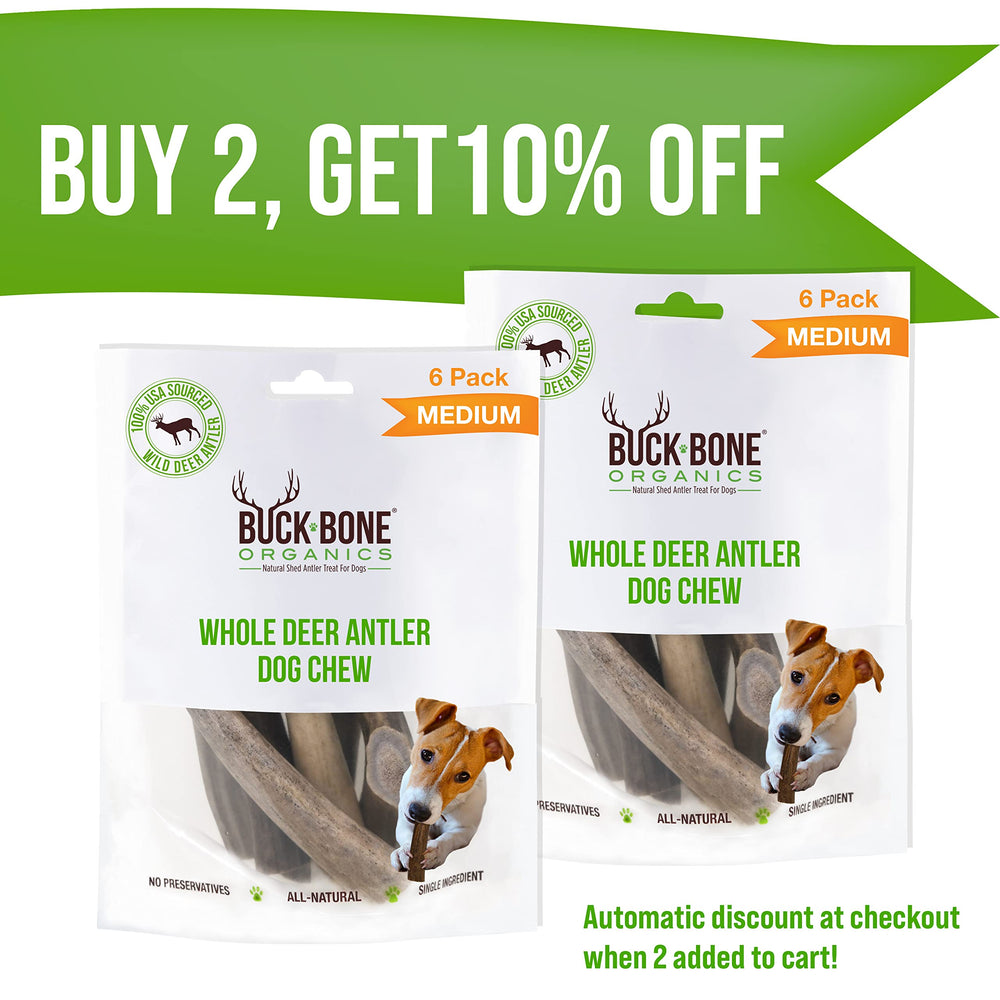 Buck Bone Organics chews in small pack shown during gentle dog chew