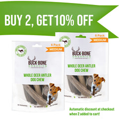 Buck Bone Organics chews in small pack shown during gentle dog chew