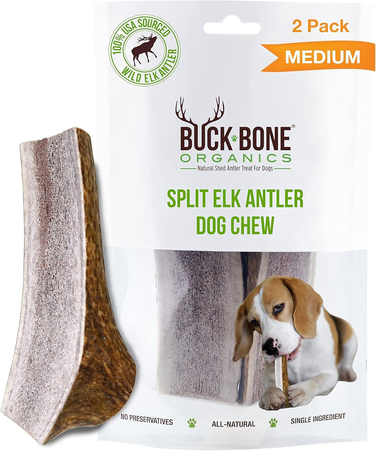 Buck Bone Organics elk antler dog chew medium split pack for aggressive chewers