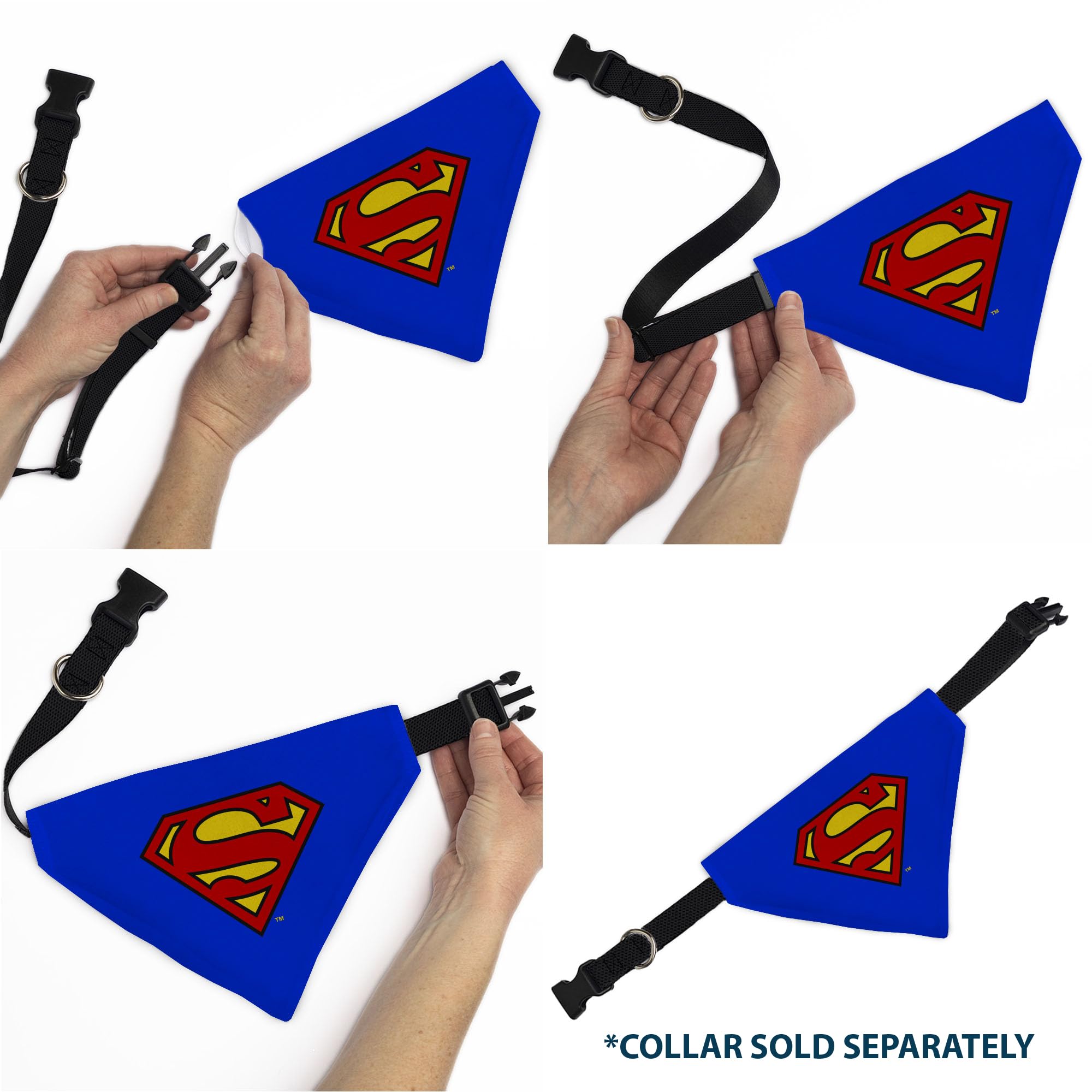 Pairs Buckle-Down DC Comics bandana with collars and leashes for a coordinated look.