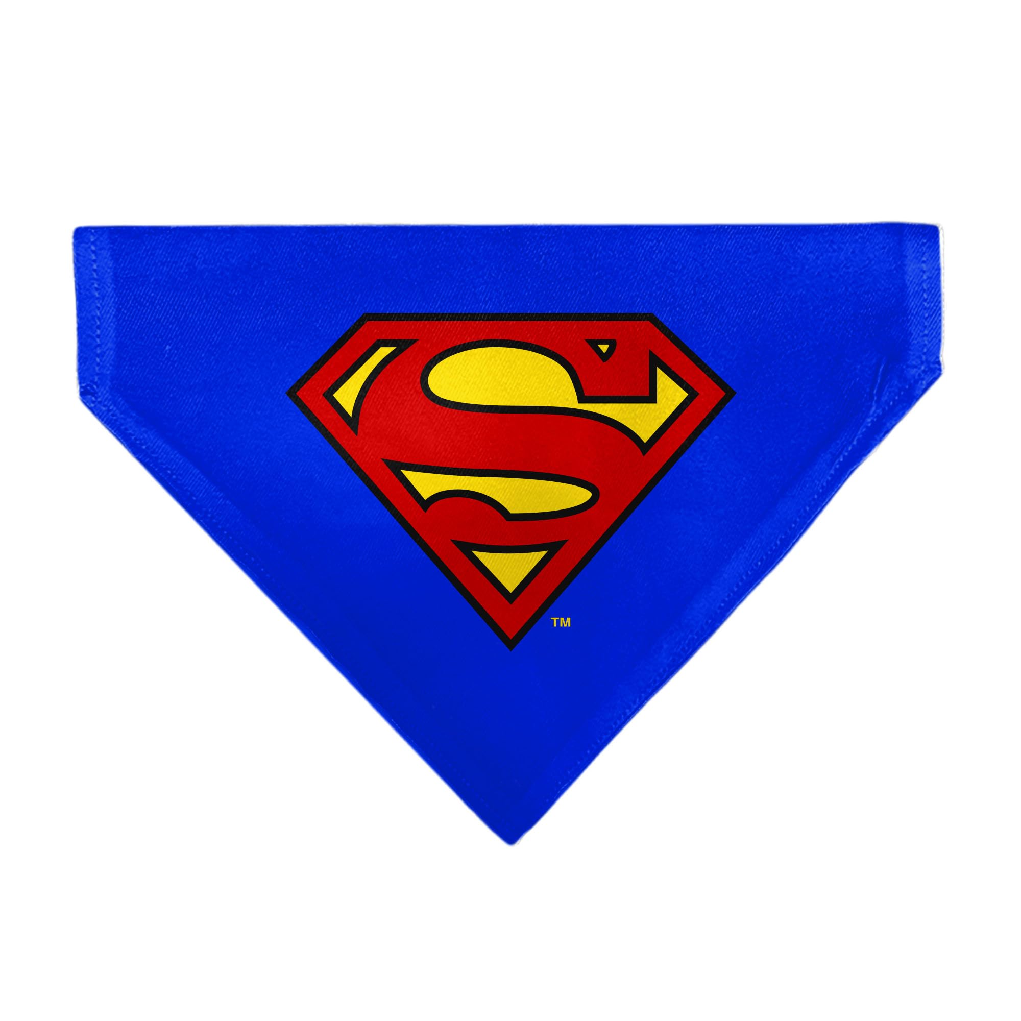 Buckle-Down Superman Shield bandana on collar boosts visibility during walks.
