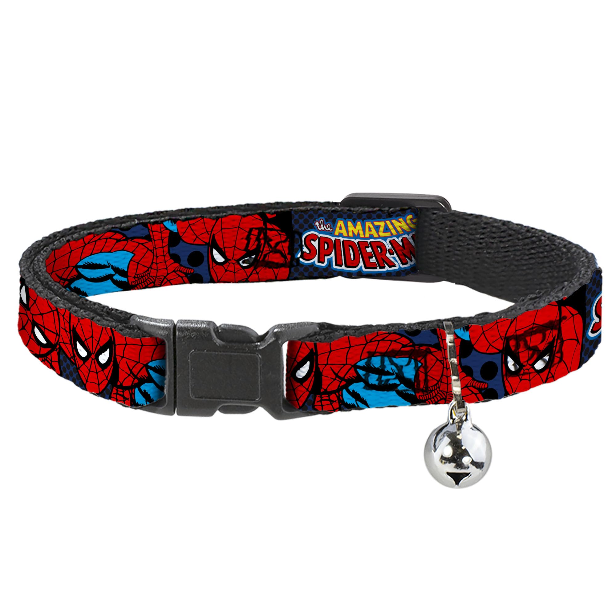 Buckle-Down Spider-Man cat collar, breakaway design, 8-12 inch size in action