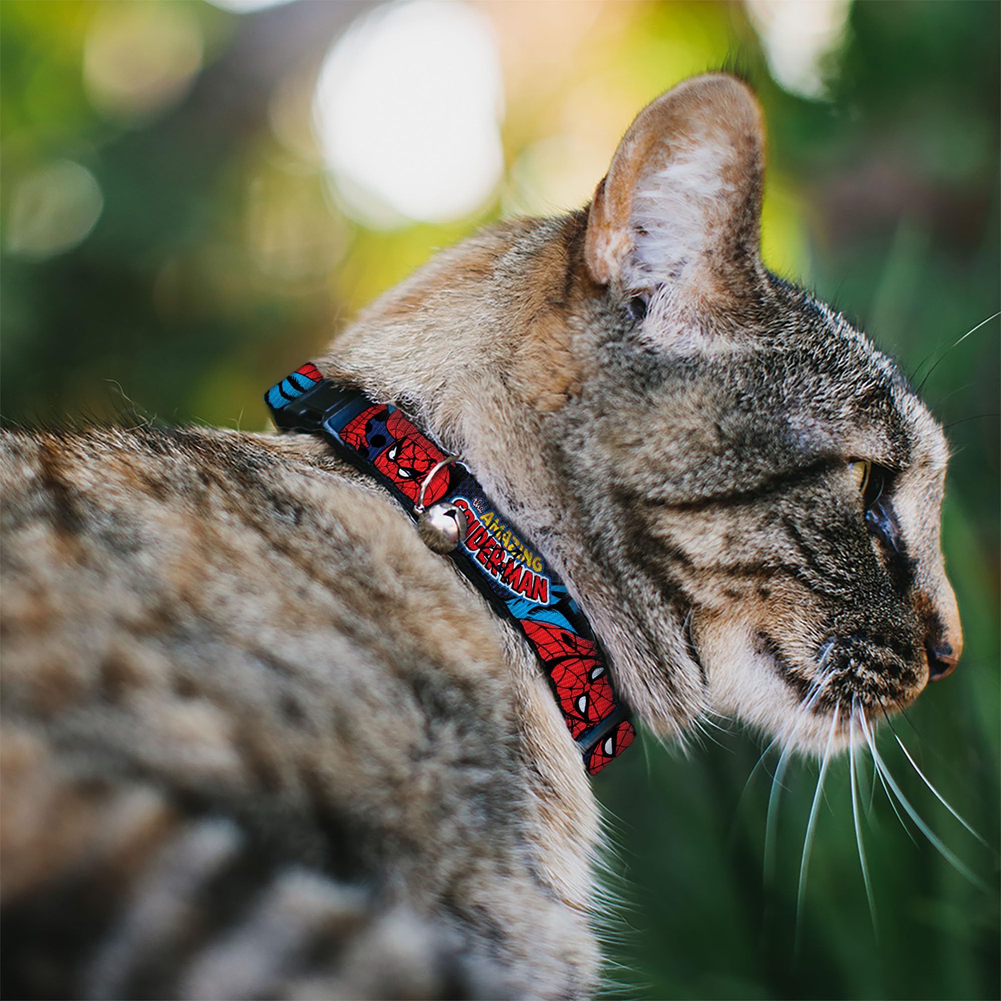 Close-up of Buckle-Down Spider-Man collar clip and vibrant print