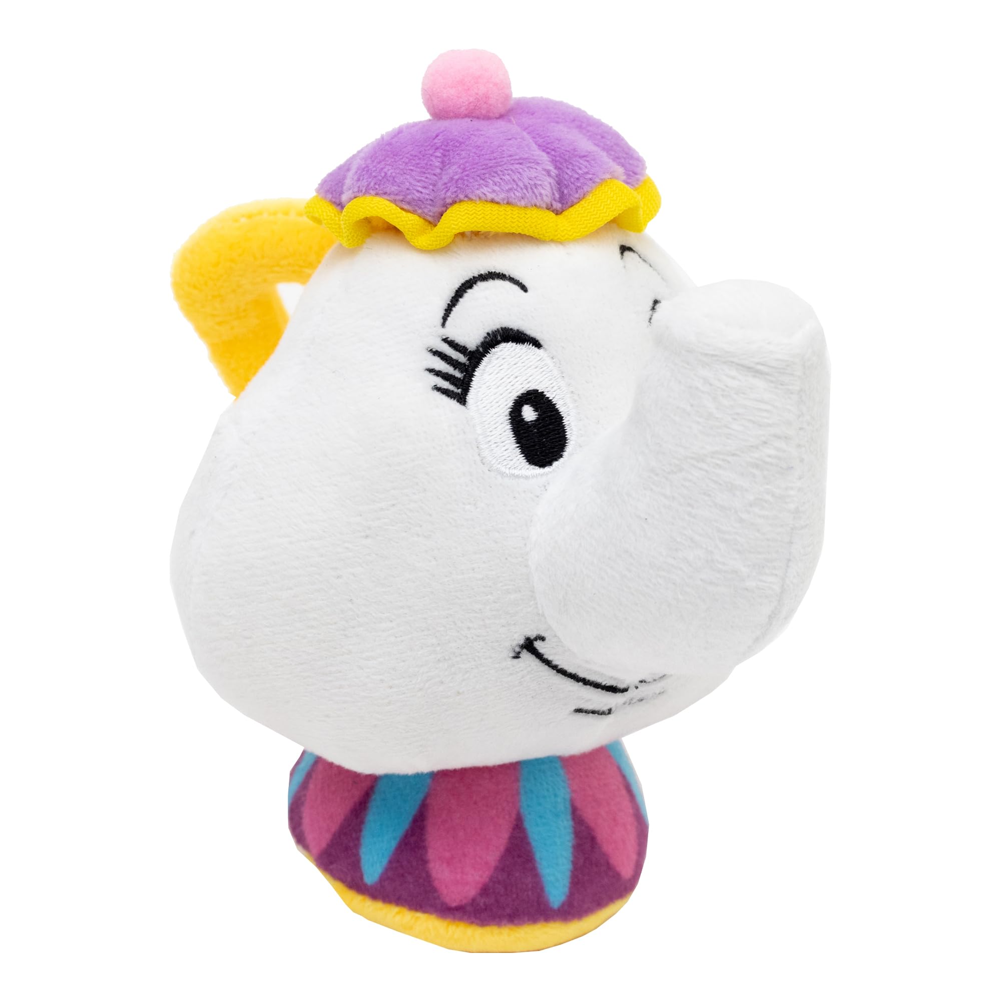 Buckle-Down Disney Mrs Potts plush dog toy front view highlighting durable, gentle chewing