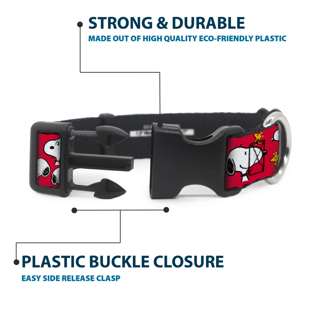 Buckle-Down Peanuts D-ring and buckle detail ensures secure leash attachment.