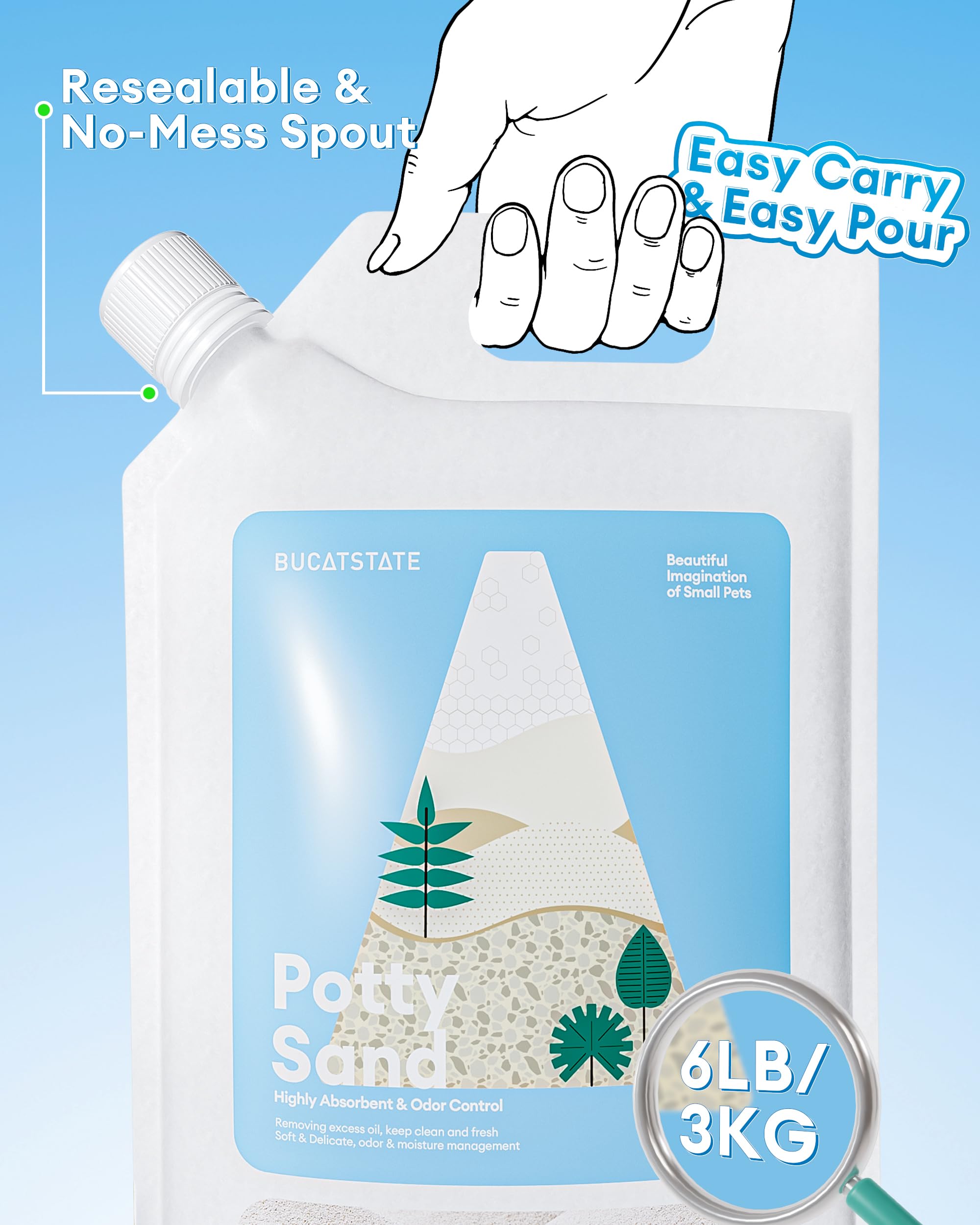 BUCATSTATE odor-control sand reduces odors in a small pet enclosure.