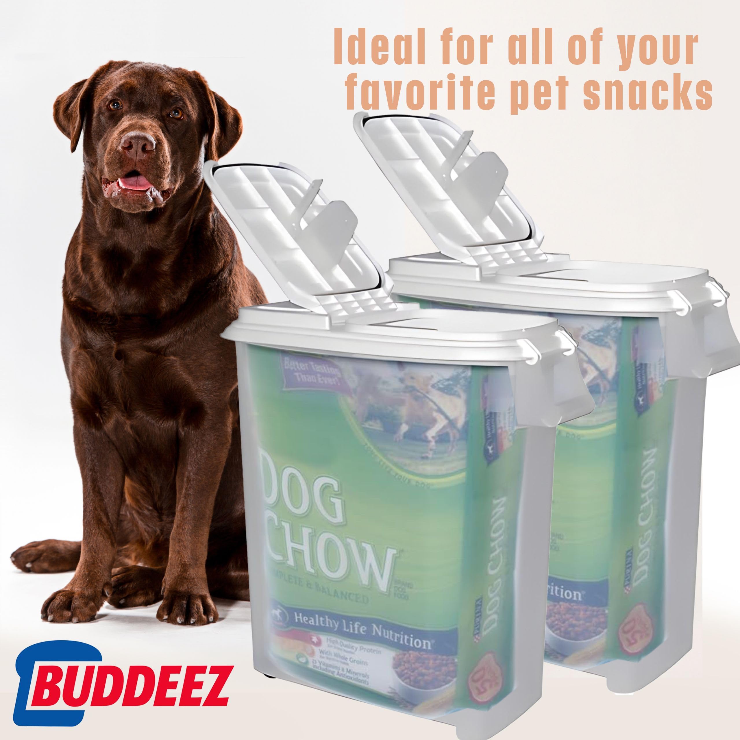 Buddeez 50 qt rolling container moves easily around the pantry.