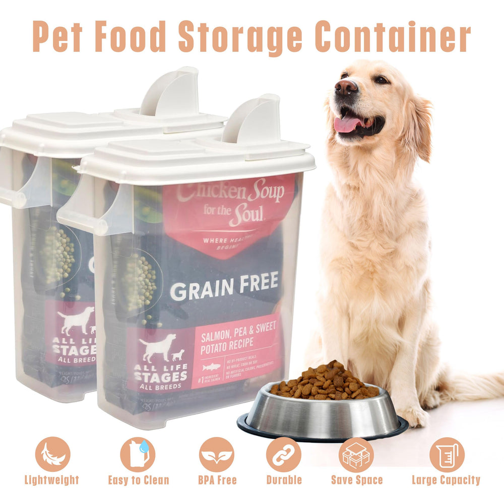 Clear heavy-duty container shows food levels at a glance.
