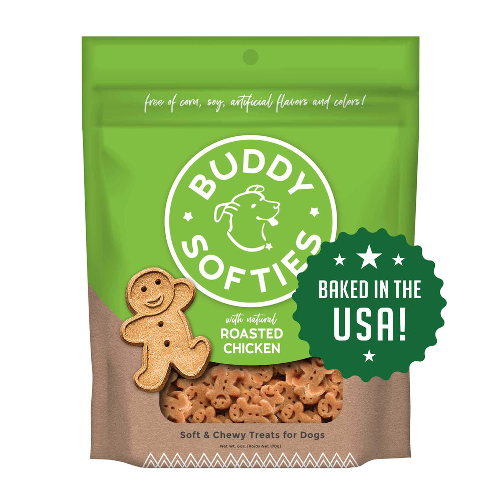 Buddy Biscuits roasted chicken soft treats in 6 oz 4-pack, ideal for older dogs.