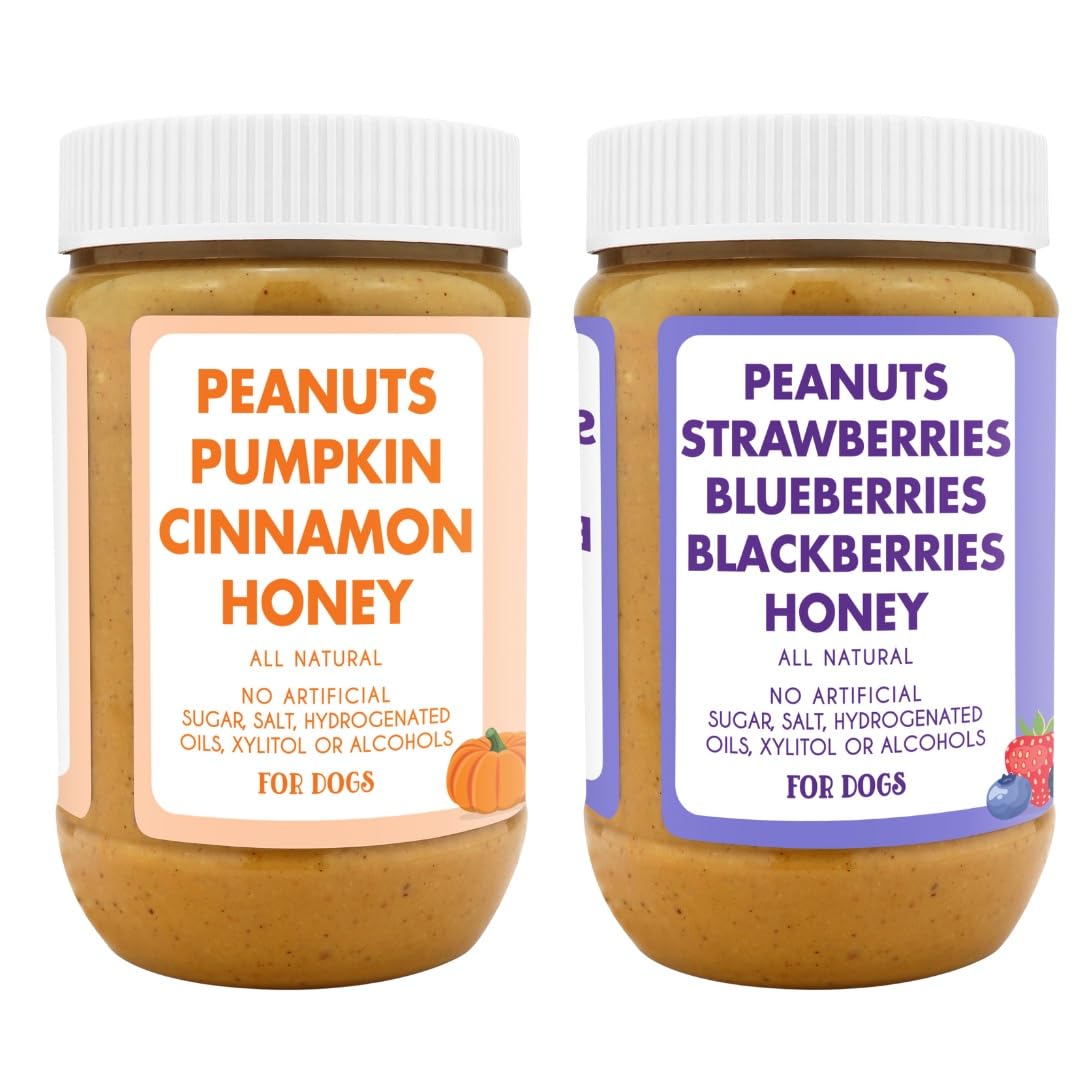 Buddy Budder Bark Bistro jar with two 17-ounce bottles for big-puppy snack time.