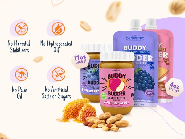 Buddy Budder Cranberry Canine ingredients highlight joint blend with cranberry and peanuts