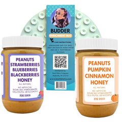 Buddy Budder Pumpkin Pup blue Lickmat for sensory play and rewards.