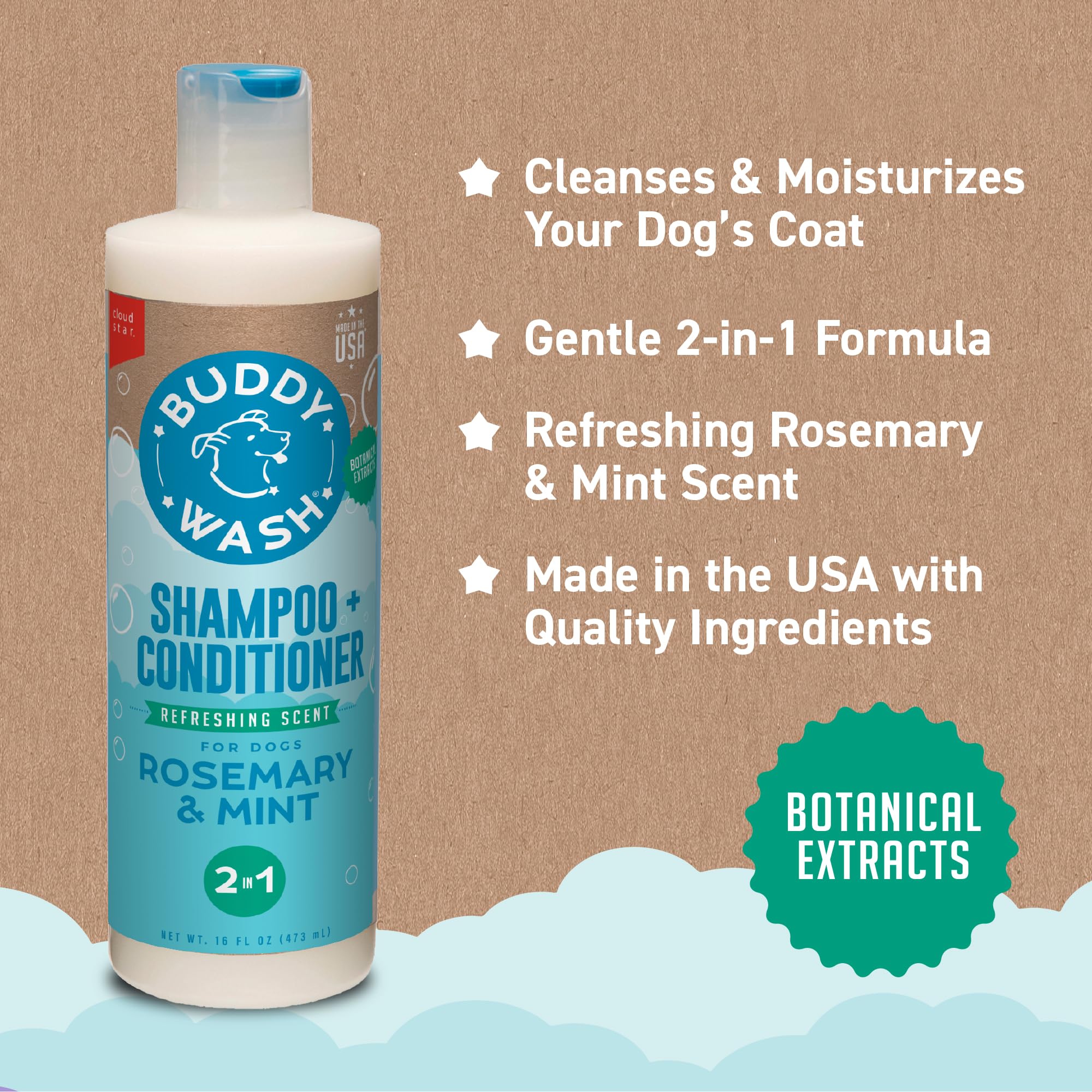 Buddy Grooming Wash 2-in-1 coat-care bottle in use