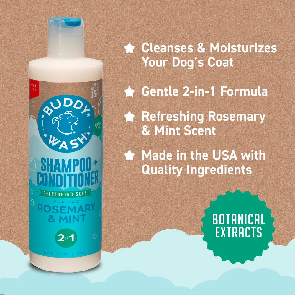 Buddy Grooming Wash 2-in-1 coat-care bottle in use